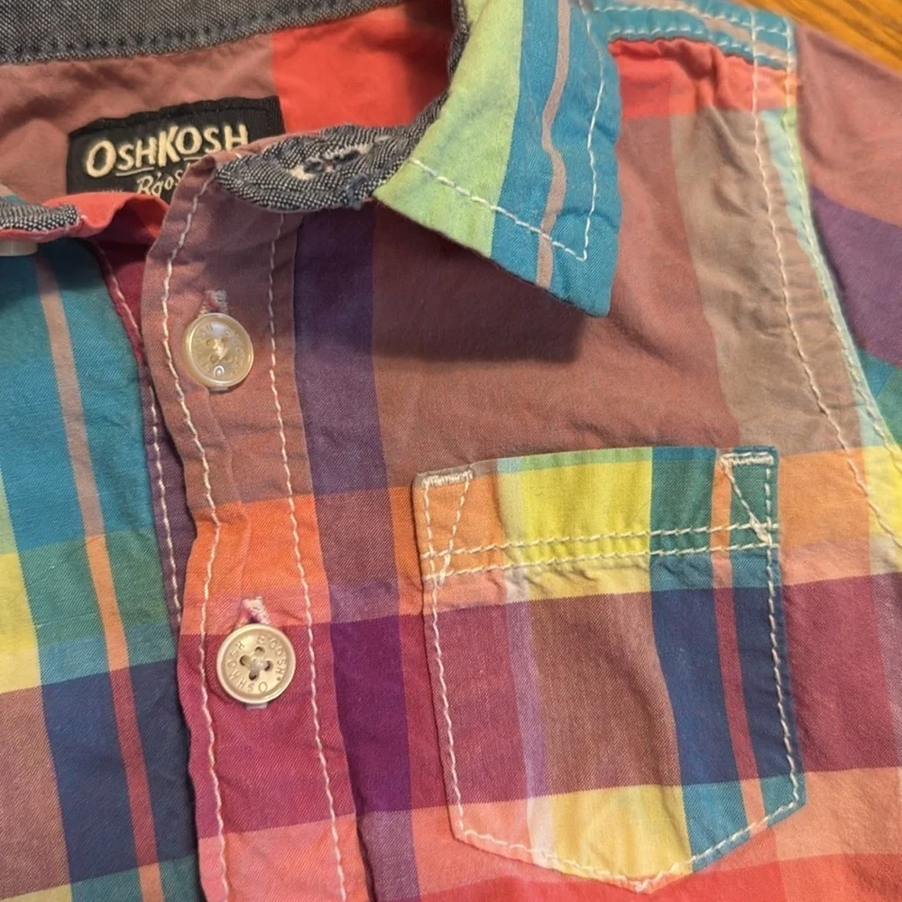OshKosh B'gosh pastel plaid Button Down Shirt onesie size‎ 18 mos